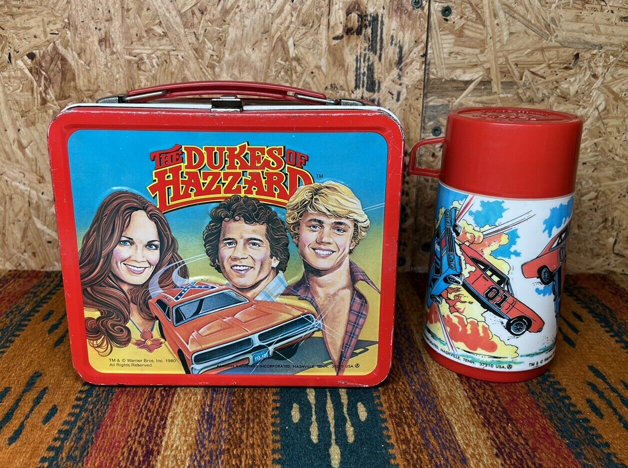 Vintage 1980 Dukes Of Hazzard Metal Lunch Box With Thermos Aladdin Industries