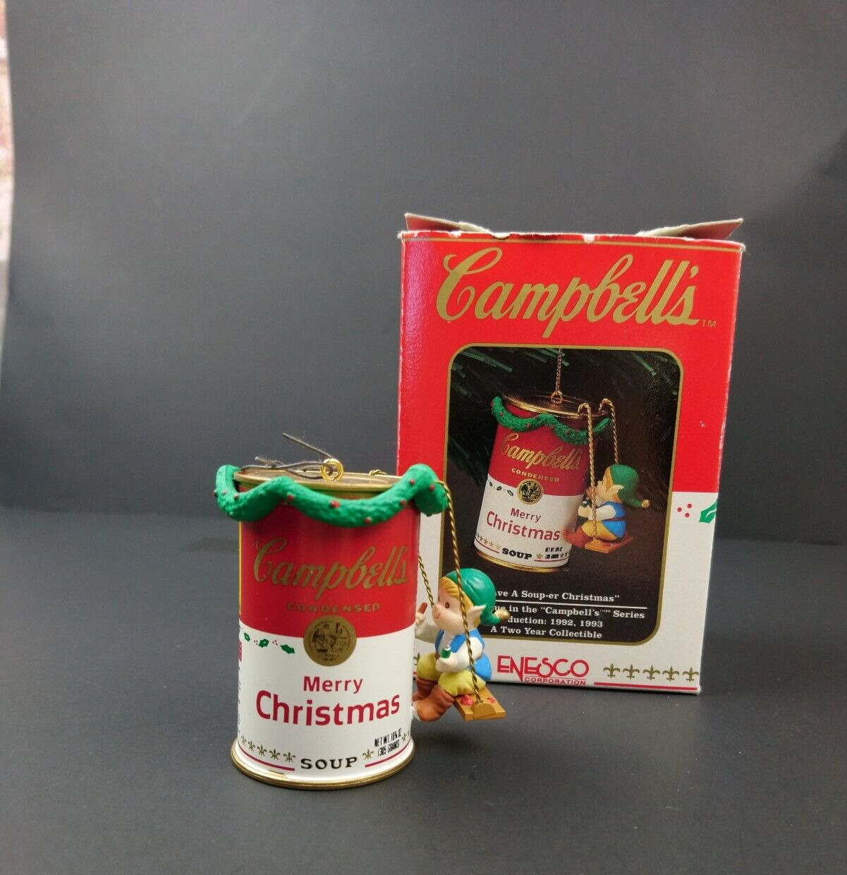 VTG 1992 Enecso Campbell's Soup Christmas Ornament Have A Soup-er Christmas