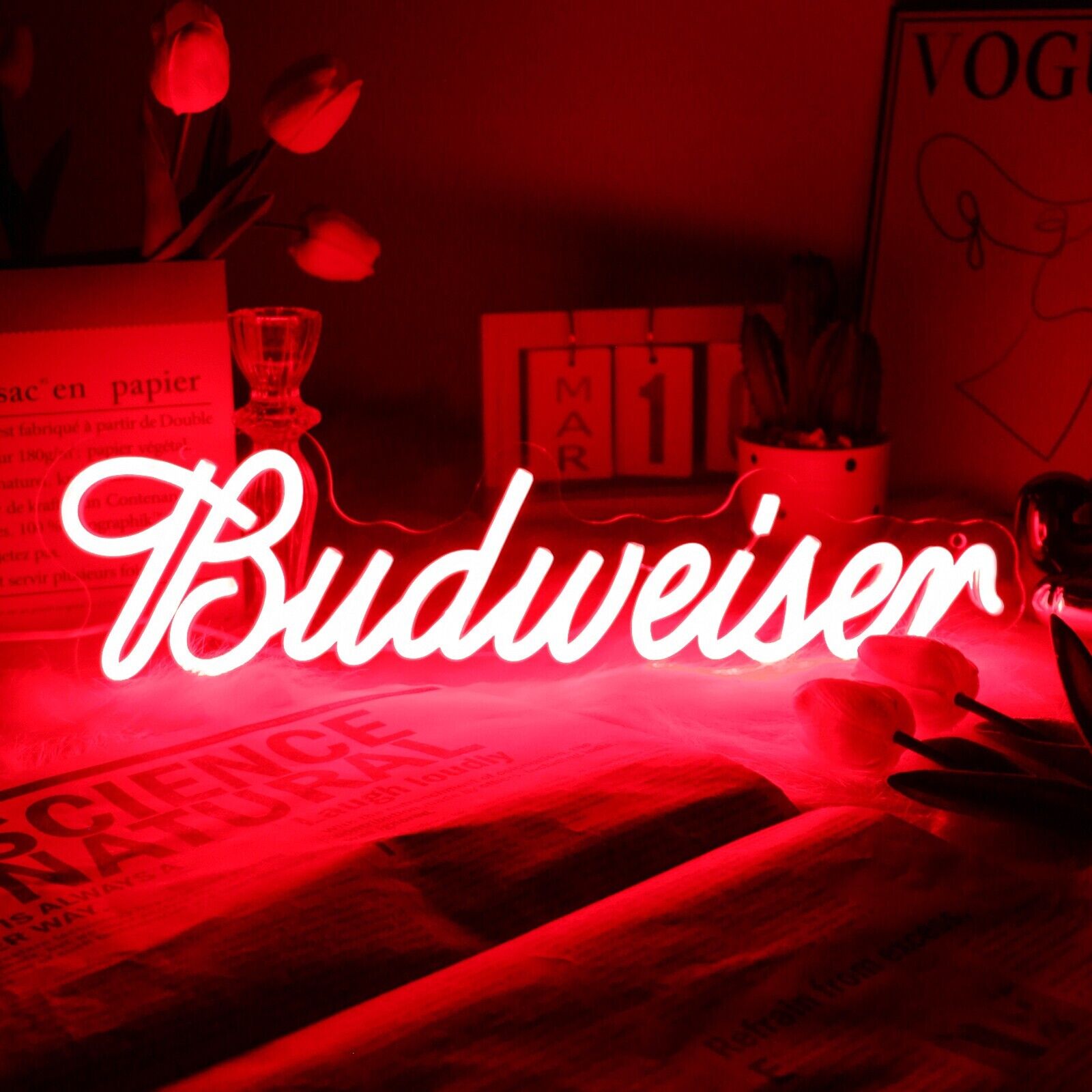LED Budweiser Neon Sign, Dimmable Bar Decor for Man Cave, Home Bar, Club, Party