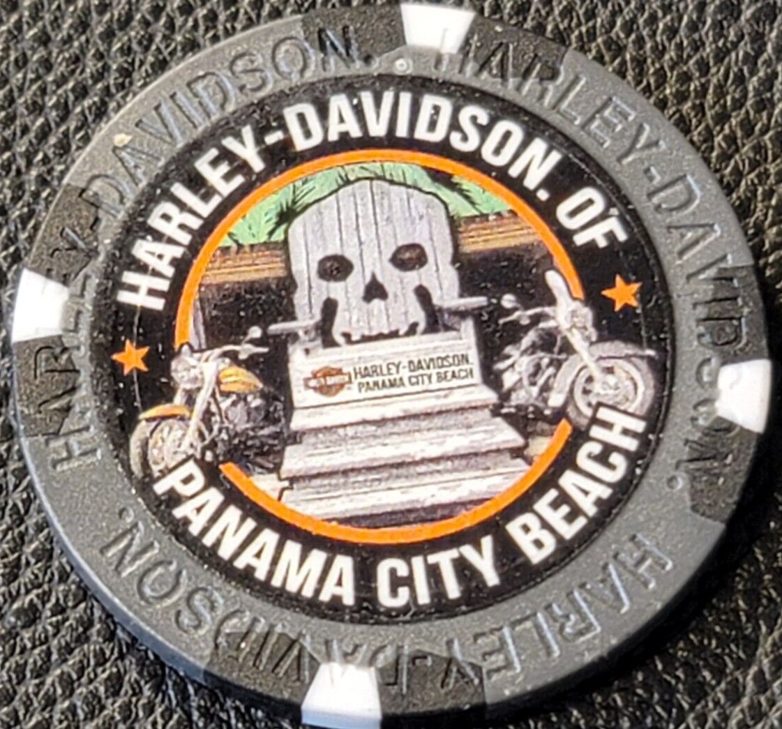 HD OF PANAMA CITY BEACH ~ FLORIDA (Gray Wide Print) Harley Davidson Poker Chip