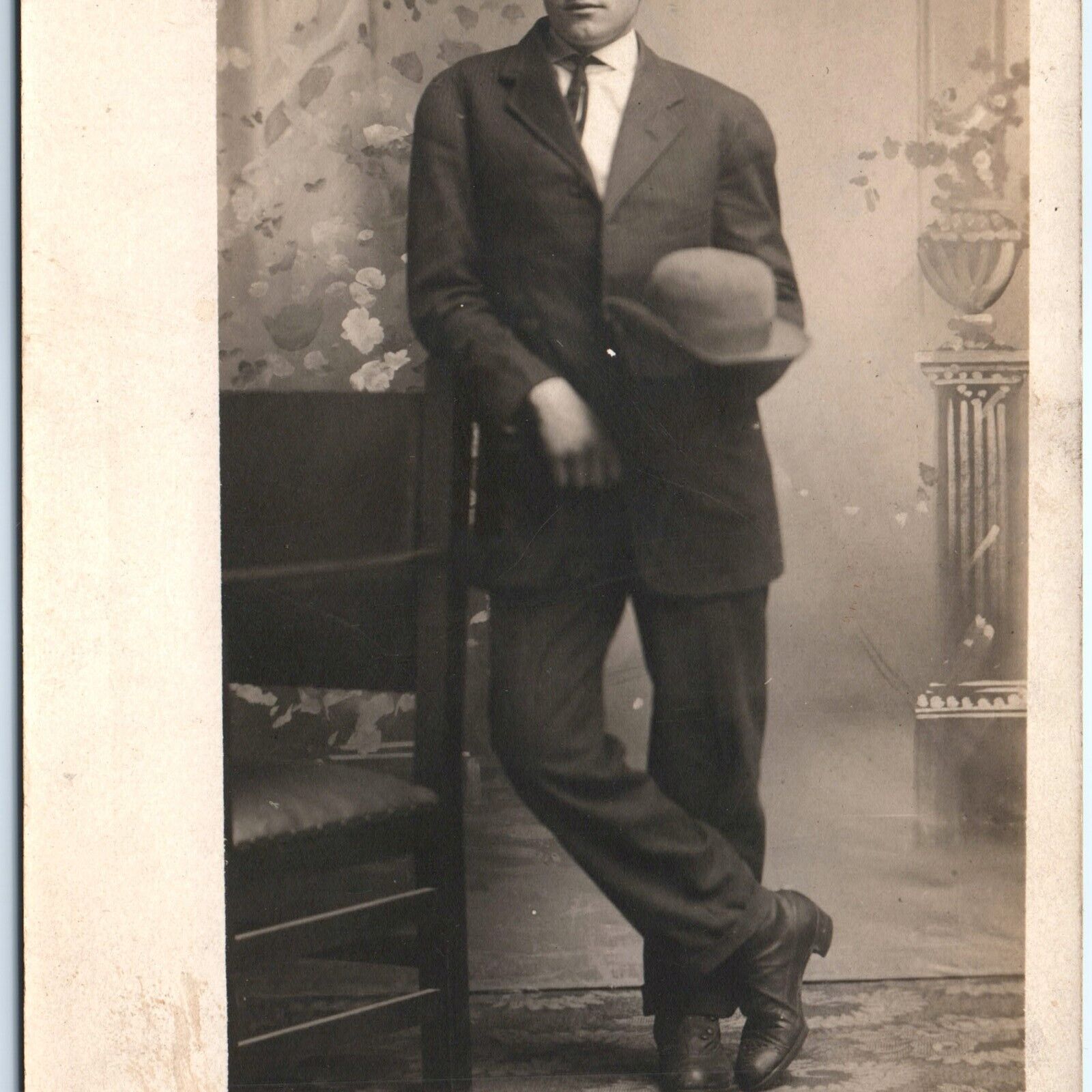 ID'd c1910s Cool Young Man Bowlers Hat RPPC Photo Fred Dolan Killed by Bull A156