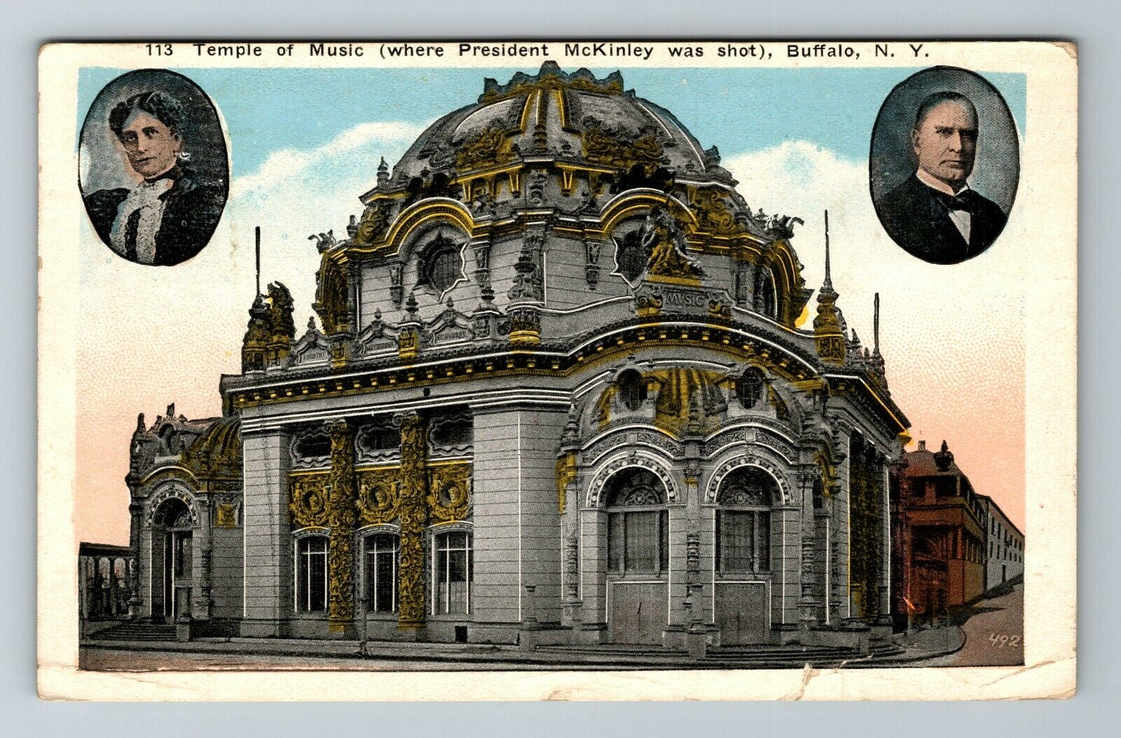 Buffalo NY-New York, Temple Music, Exterior, Vintage Postcard