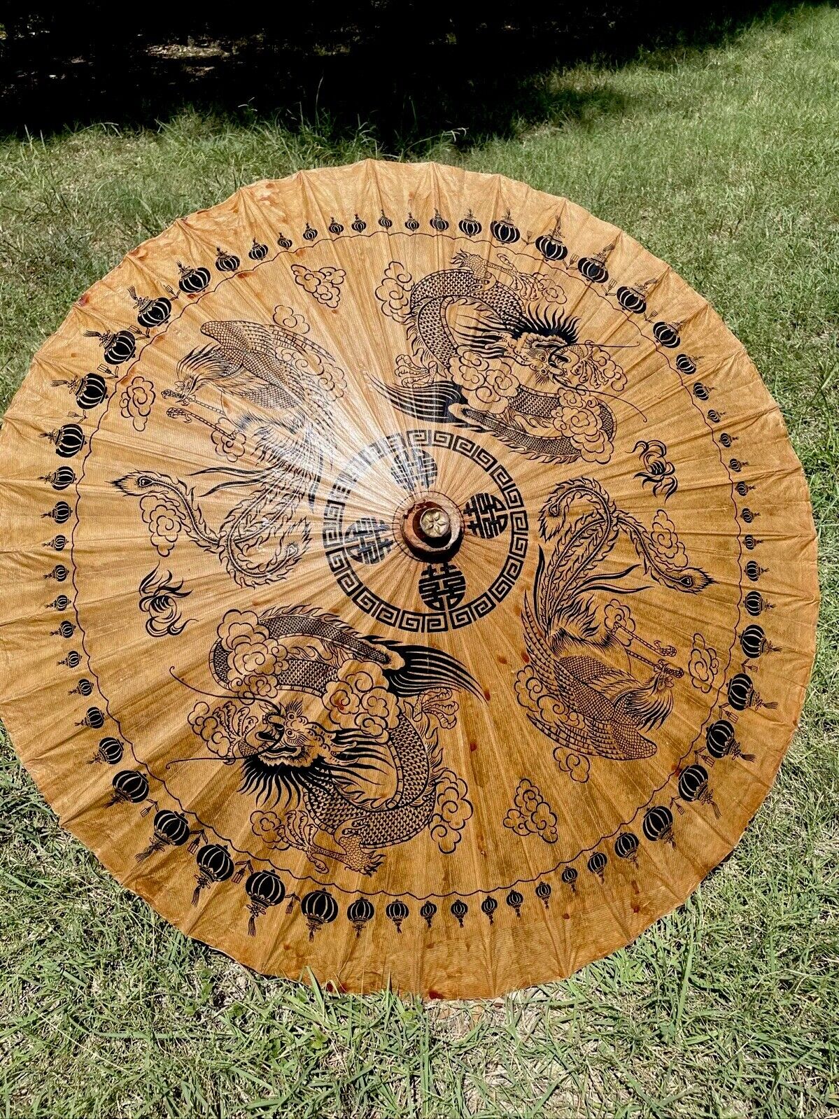 Vintage 1940’s Japanese Rice Paper And Bamboo Parasol Rare And Beautiful 40”