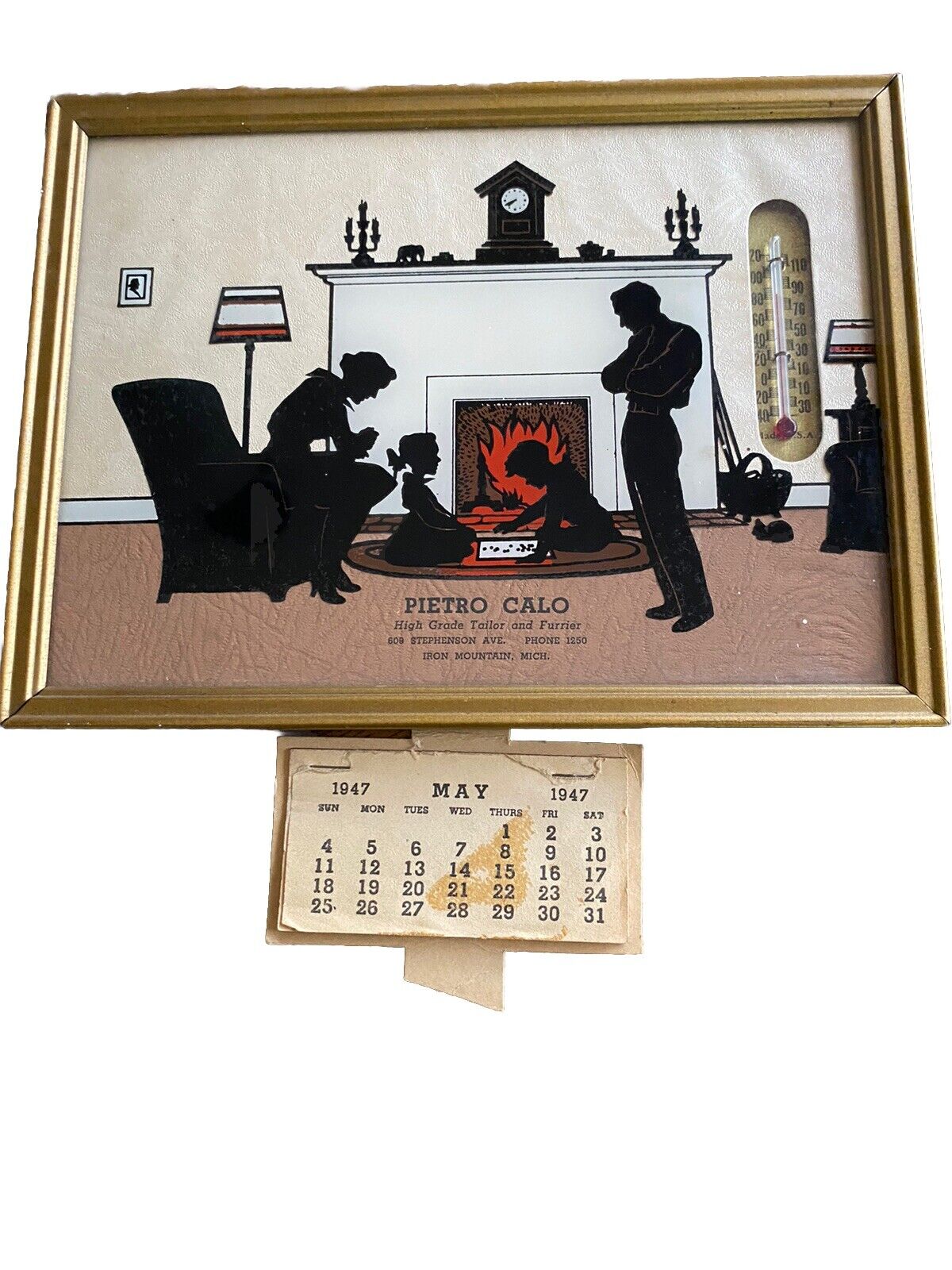 Vintage 1940’s  Advertising  Marketing Thermometer/Calendar Michigan Company