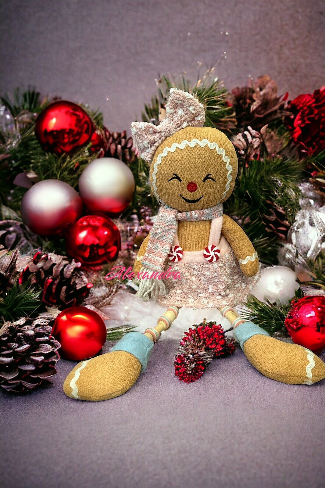 Adorable Pastel Gingerbread Girl 18” Plush Shelf Sitter Christmas Home Decor New