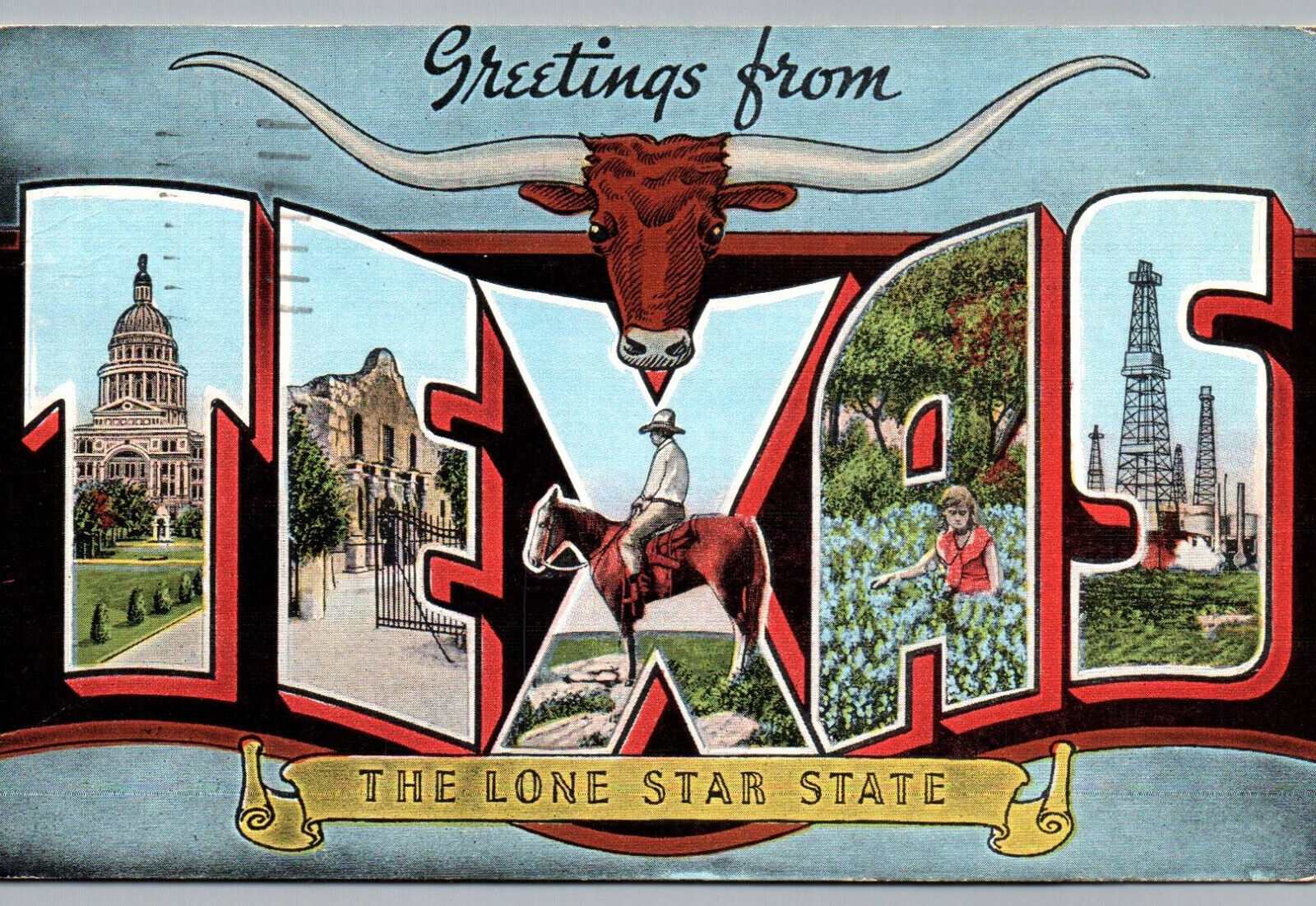 Texas Postcard Vintage Greetings Lone Star State Large Big Letter Linen TX