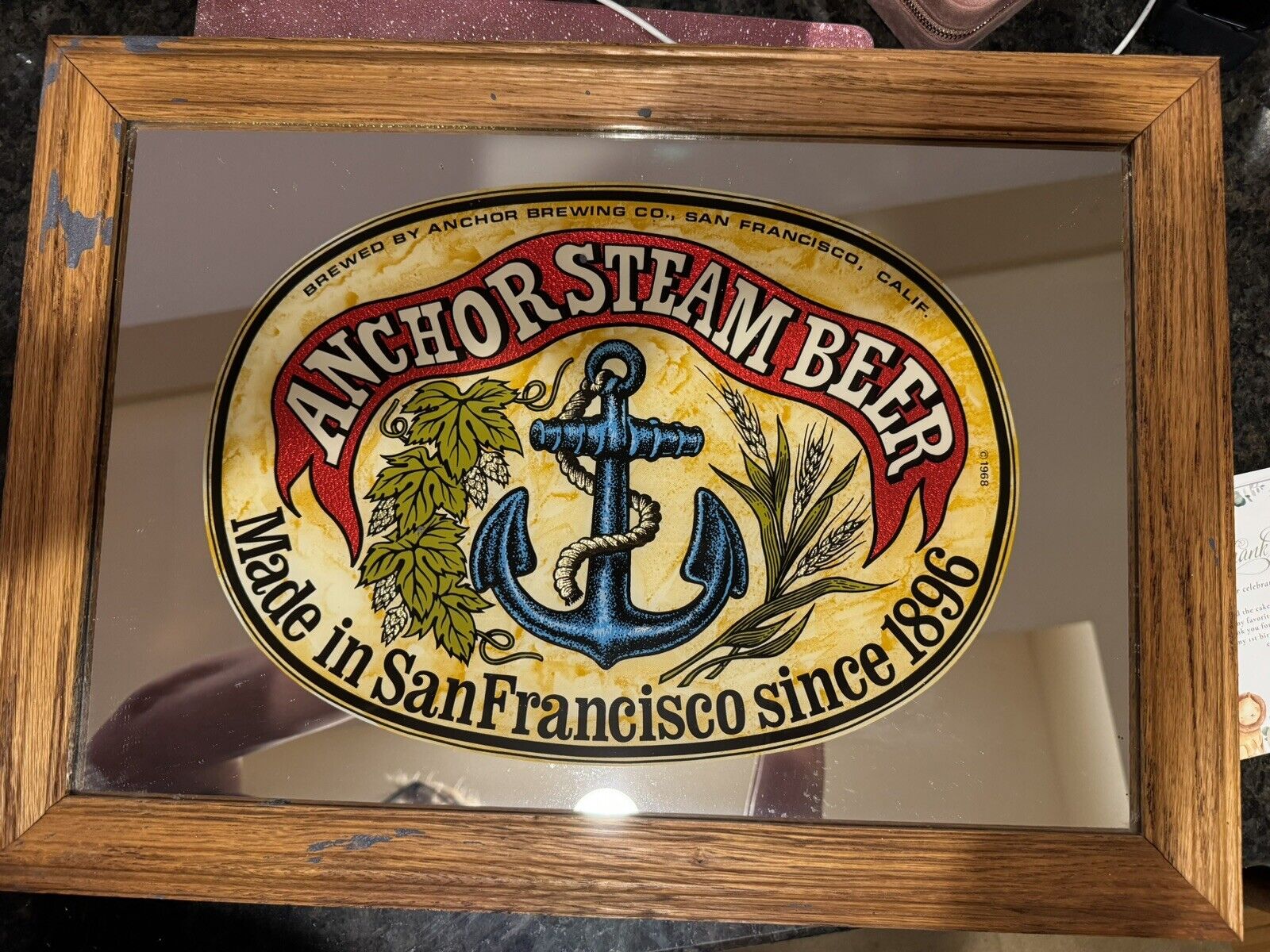 Vintage 1960's Anchor Steam Beer San Fransisco Mirror Sign 21