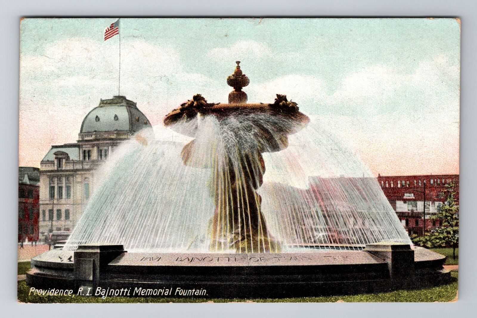 Providence RI-Rhode Island, Bajnotti Memorial Fountain, Antique Vintage Postcard