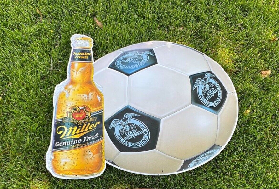 Vintage Miller Genuine Draft MGD Cold-Filtered Soccer Ball Metal Beer Sign 31x31