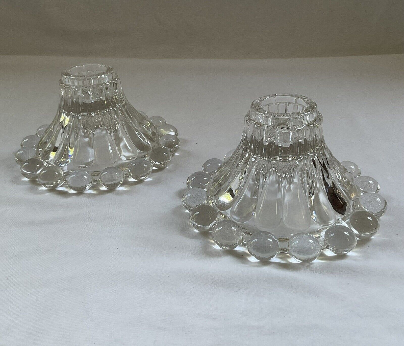 Pair Of Vintage Clear Glass Candle Holders Boogie Bubble MCM