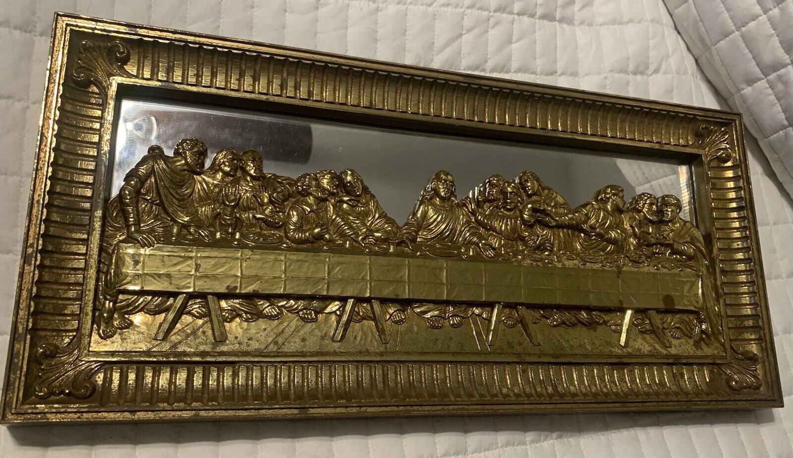 Vtg Home Interior THE LORD’S LAST SUPPER Gold Mirrored Picture Plaque Wall Art