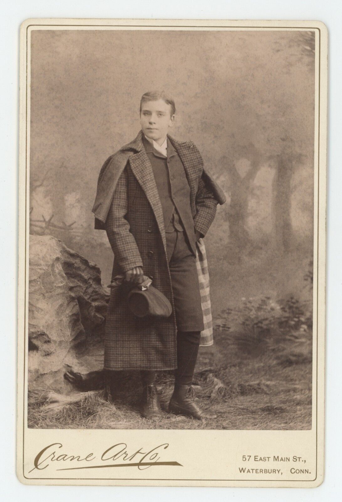Antique c1880s Cabinet Card Handsome Man In Huntsmen Coat & Hat Waterbury, CT