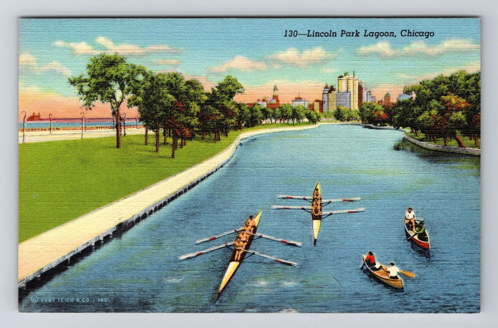 Chicago IL-Illinois, Rowing on Lincoln Park Lagoon, Vintage Postcard