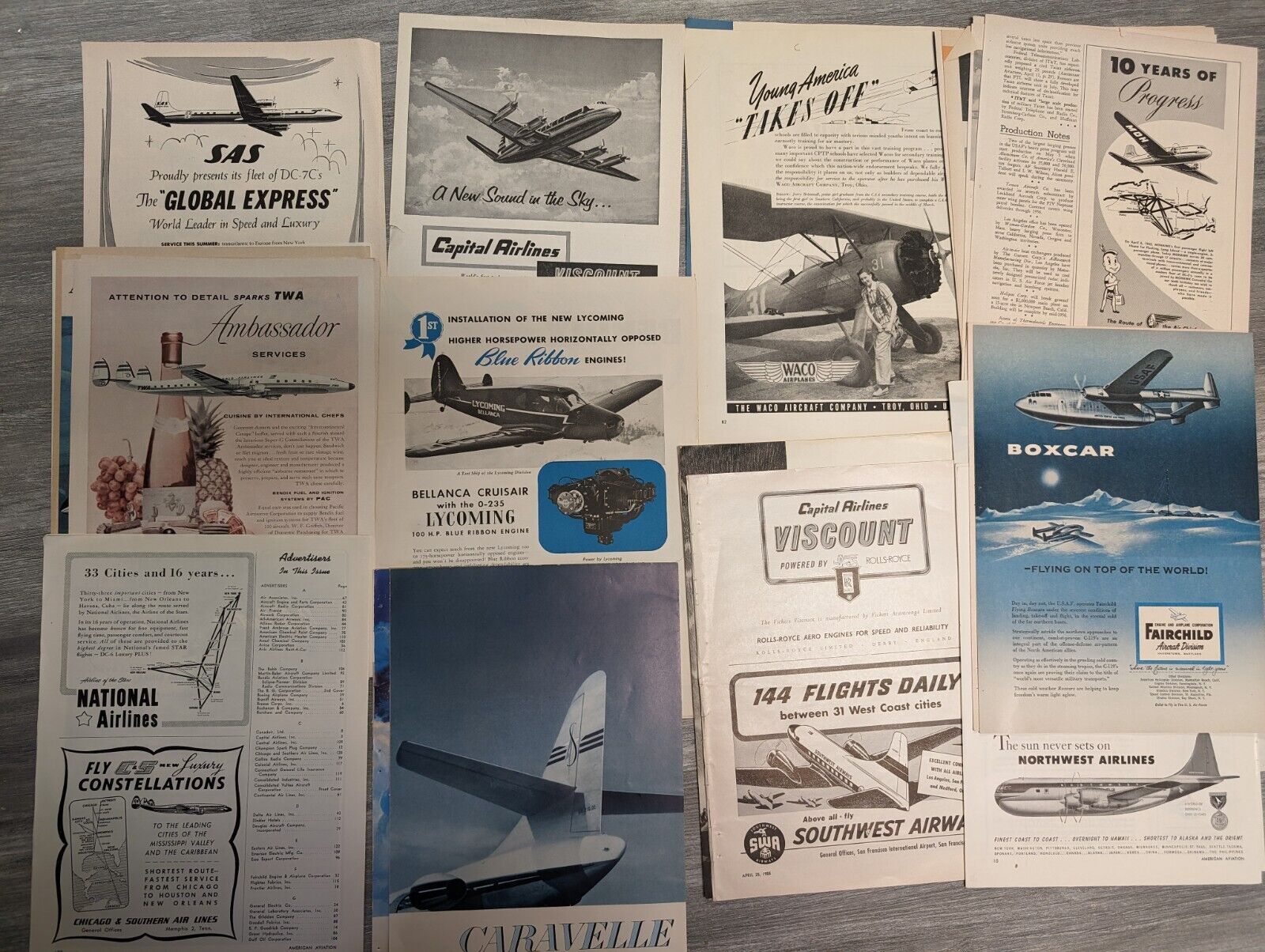 Vtg Aviation Airline Print Ads American Aviation Arrow Digest 1950s 1940s +100