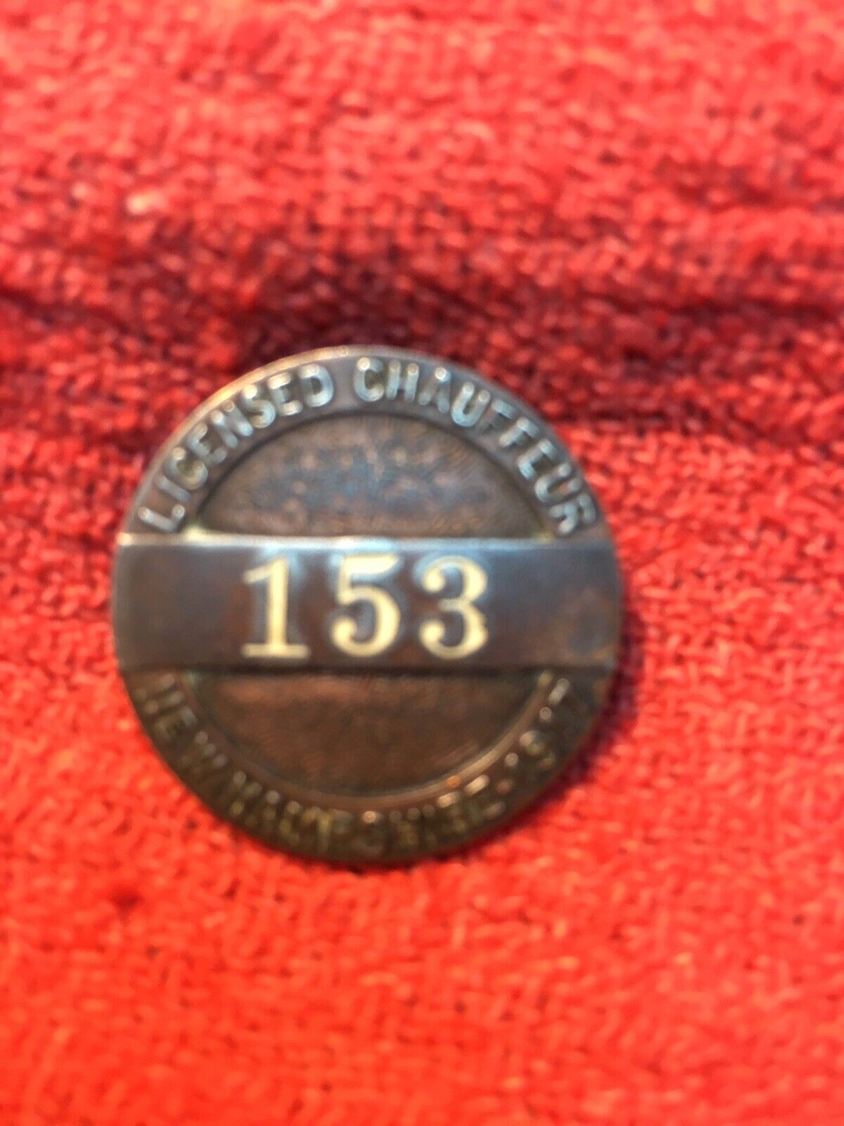 1917  New Hampshire Copper Chauffeur Badge Pin, Low Badge Number ( # 153 )