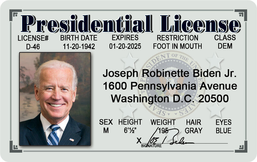 Joe Biden Presidential License Novelty ID Drivers 46 President DC Kamala Harris 
