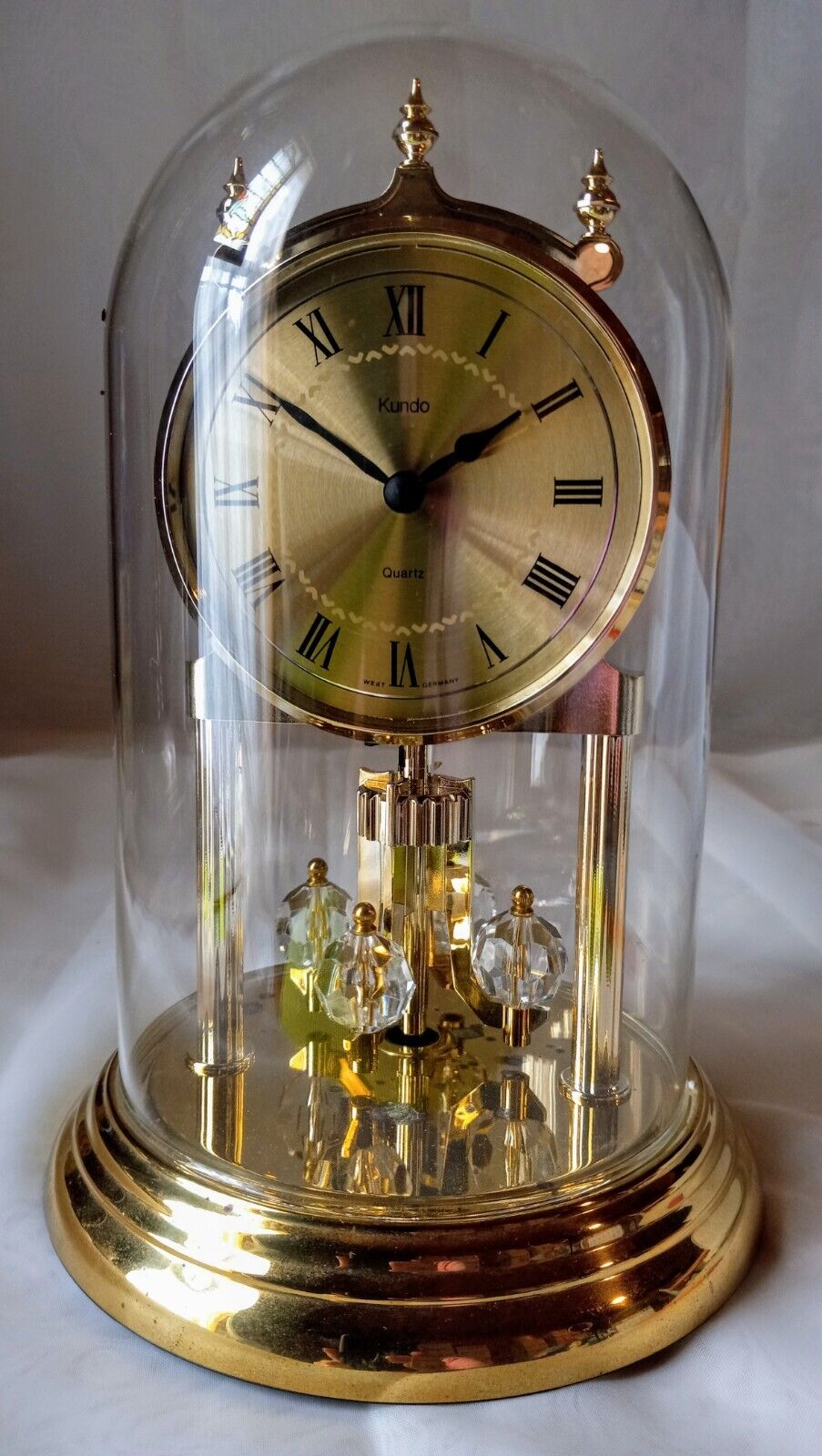 Kundo Anniversary Clock Swarovski Crystal W. Germany Quartz Glass Dome  
