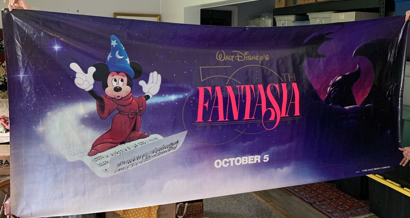 Walt Disney Mickey Mouse Fantasia Movie Theatre Banner 1990 App 9 Ft X 4 Ft HUGE