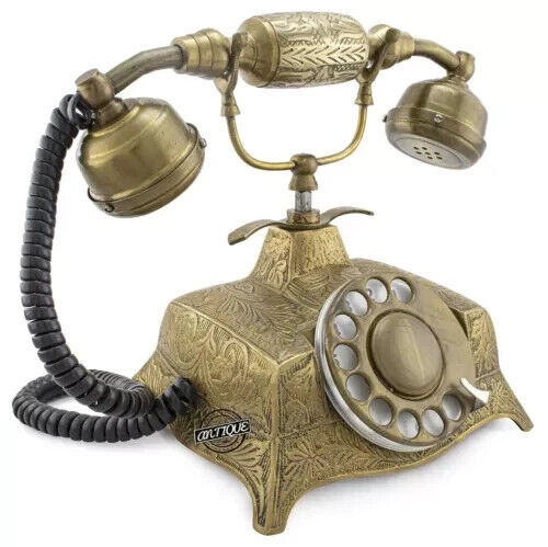 Antique Telephone Rotary Dial Victorian Brass Retro Phone Home Office Desk Decor