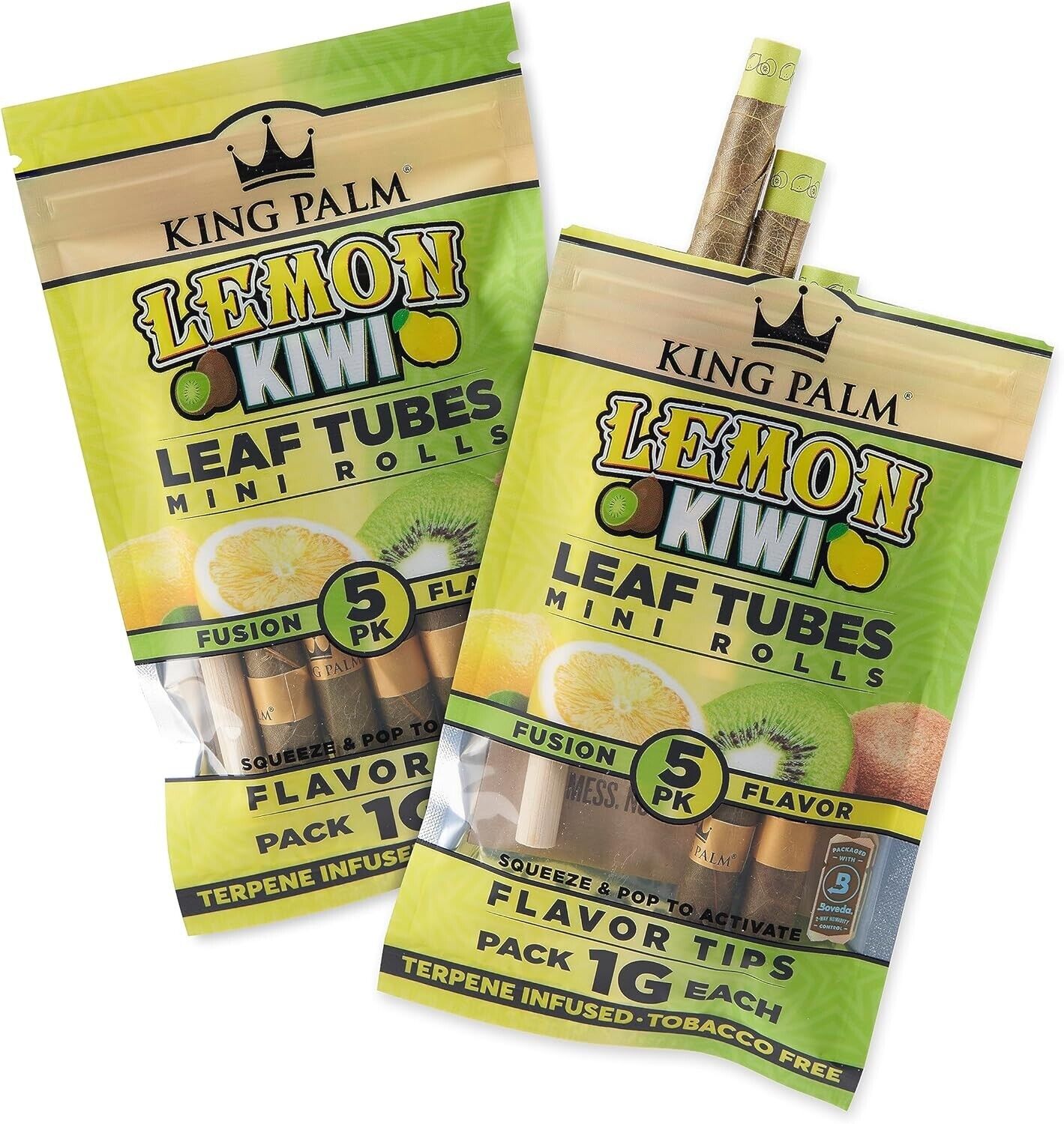 King Palm | Mini | Lemon Kiwi | Palm Leaf Rolls | 2 Pack of 5 Each =10Rolls