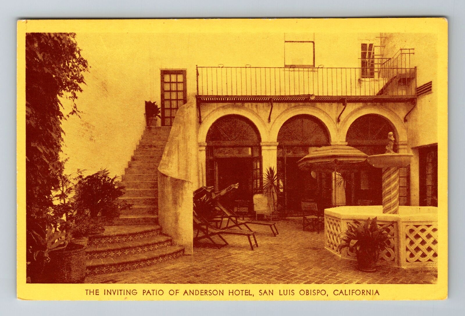 San Luis Obispo CA-California Inviting Patio Of Anderson Hotel Vintage Postcard