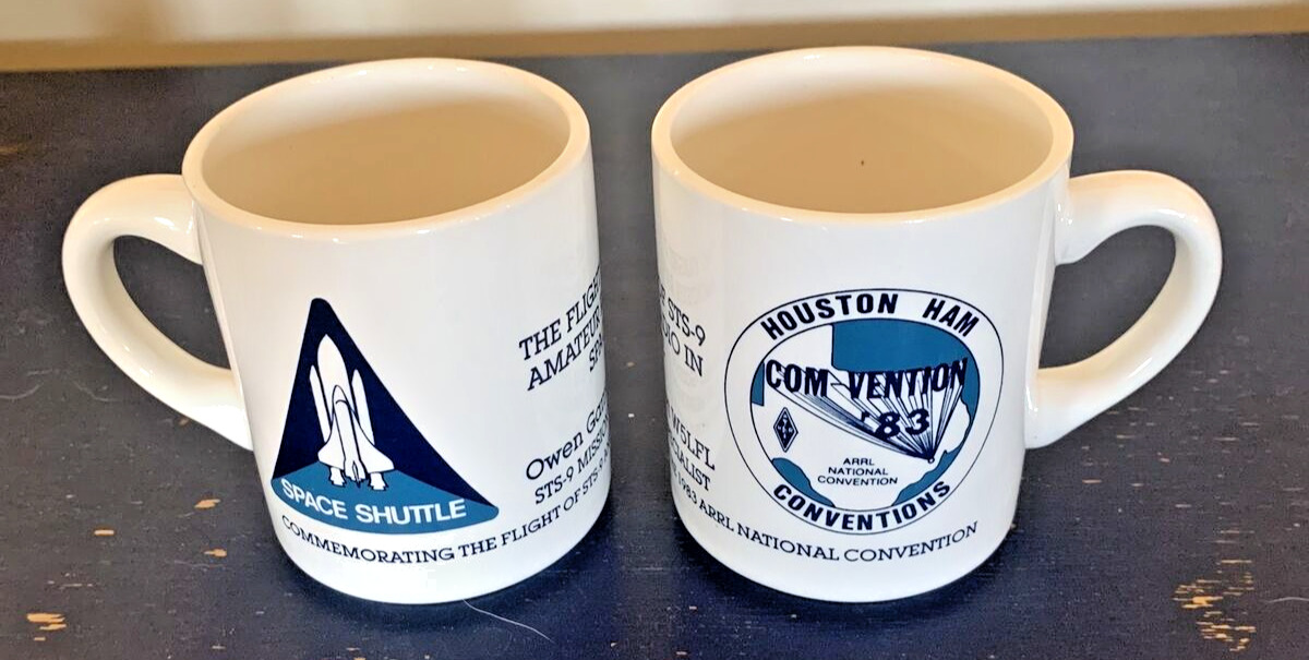 2 Rare 1983 Space Shuttle Mission STS-9 Coffee Cup Mugs Ham Convention Garriott