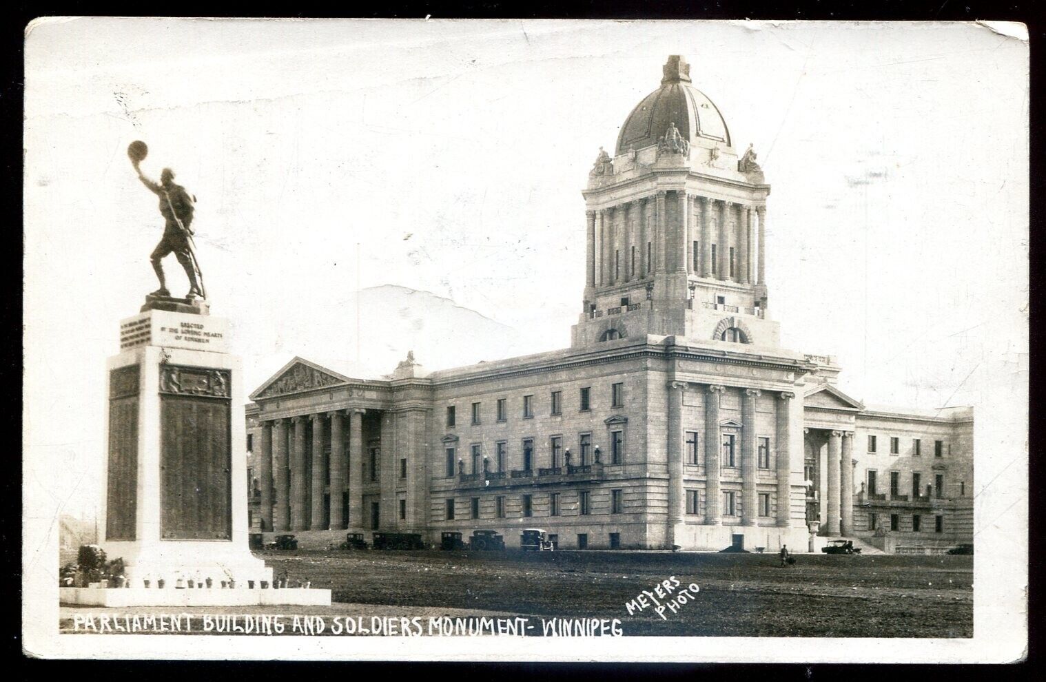 WINNIPEG Man 1927 Parliament Soldiers Monument. Real Photo Postcard by Meyers