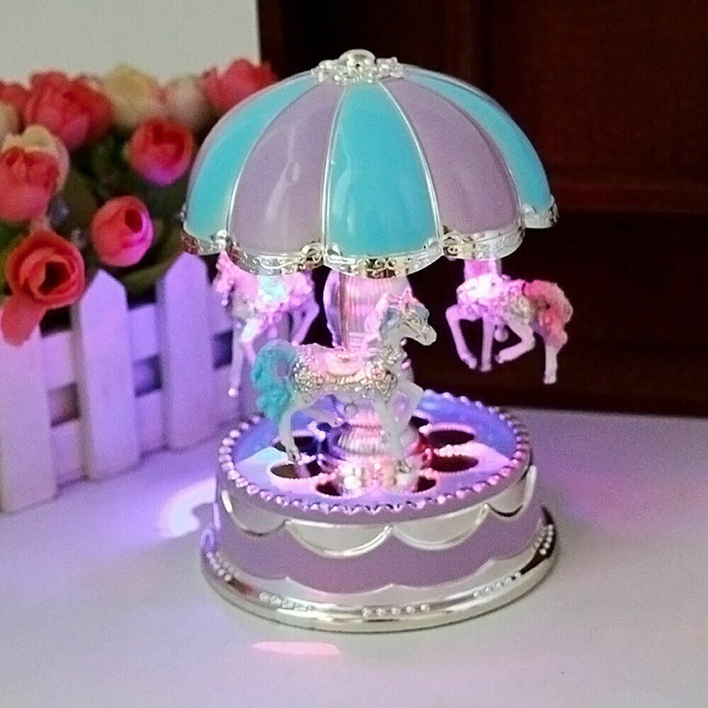 Carousel Music Box Color Changing Light Merry-Go-Round Music Box Kids Toy Gift
