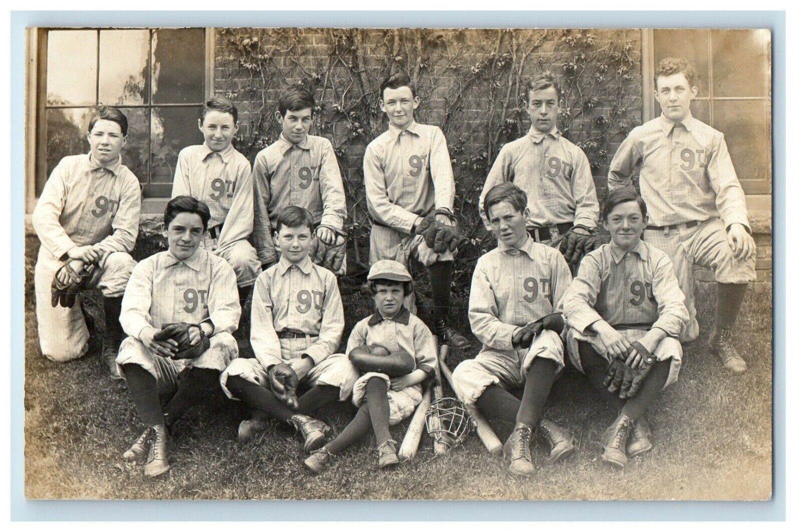 c1910's La Salle 9th Baseball Team Bat Gloves Children RPPC Photo Postcard