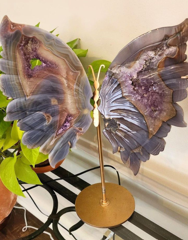 3.69 lb Natural Agate and Amethyst Quartz Carved Butterfly Wings