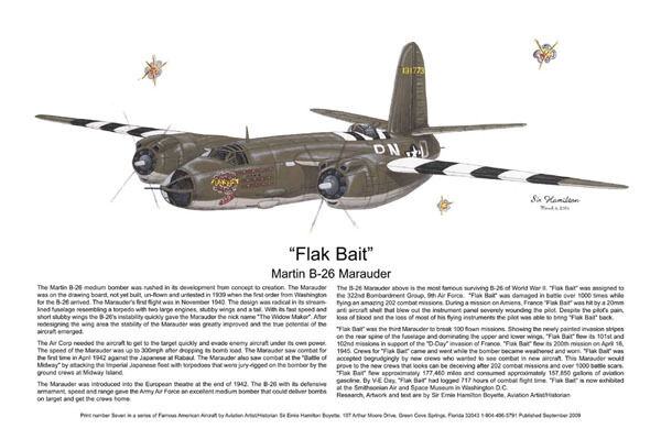 B-26 Flak Bait, autographed by a B-26 Pilot, Aviation Artist Ernie Boyette