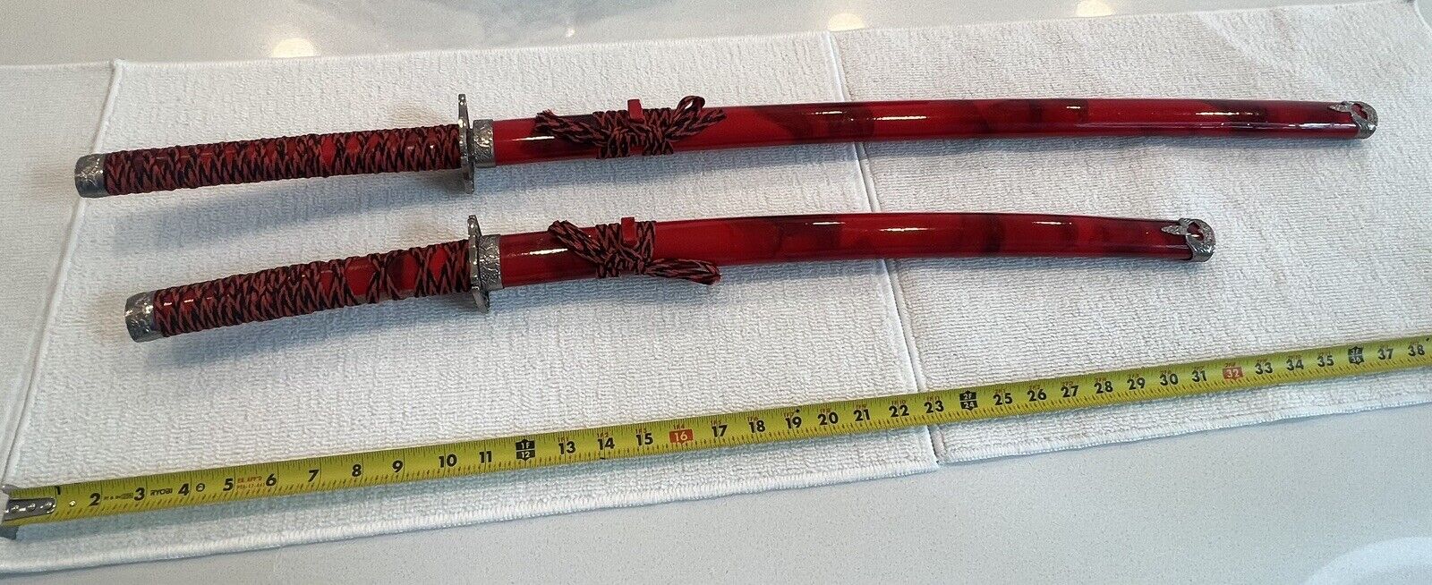 Samurai Set Katana And Wakizashi With Beautiful Red Matching Sheaths