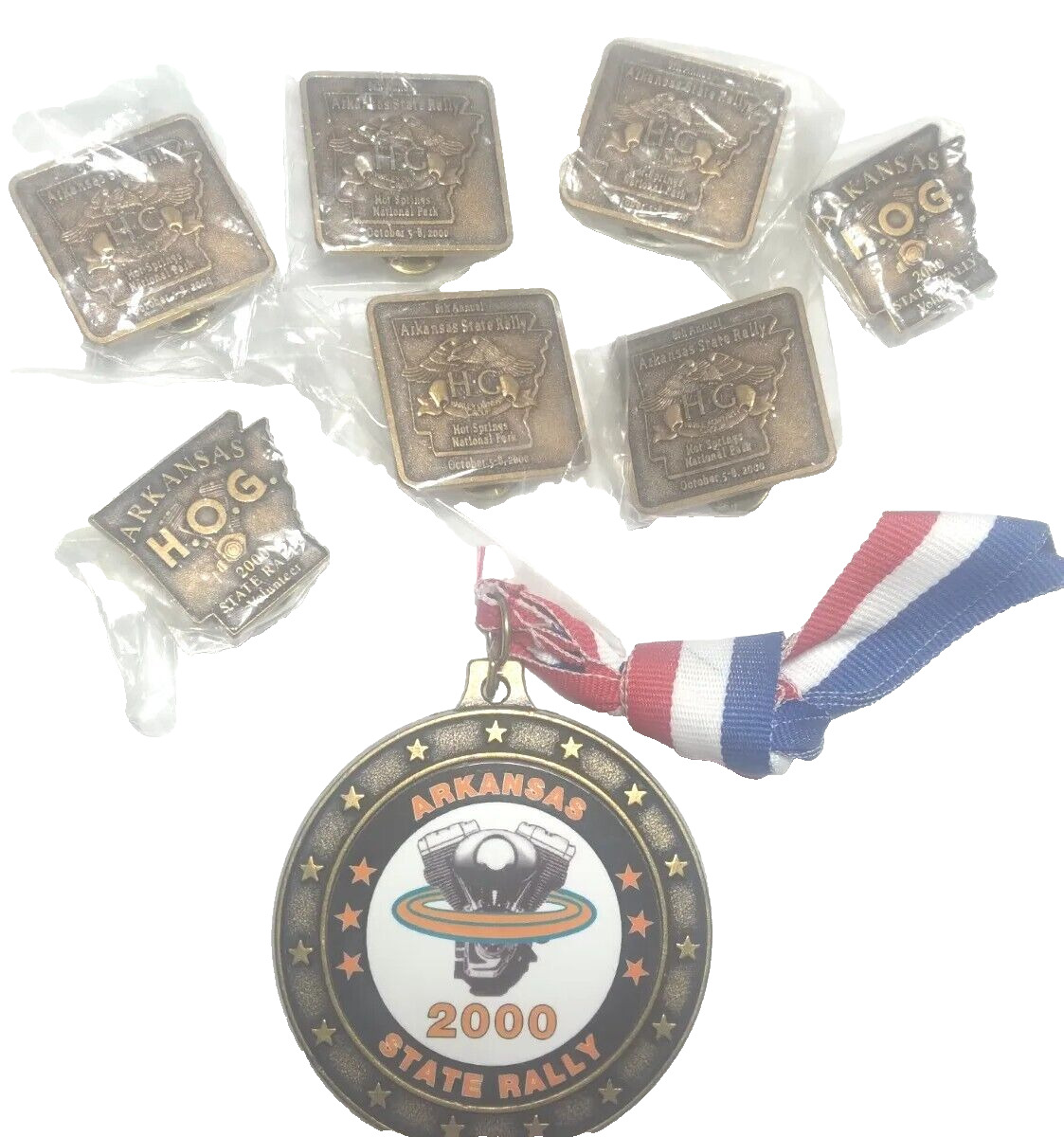 Harley Davidson Motorcycles Owners Group 2000 Arkansas Rally 7 Pins 1 Medal 