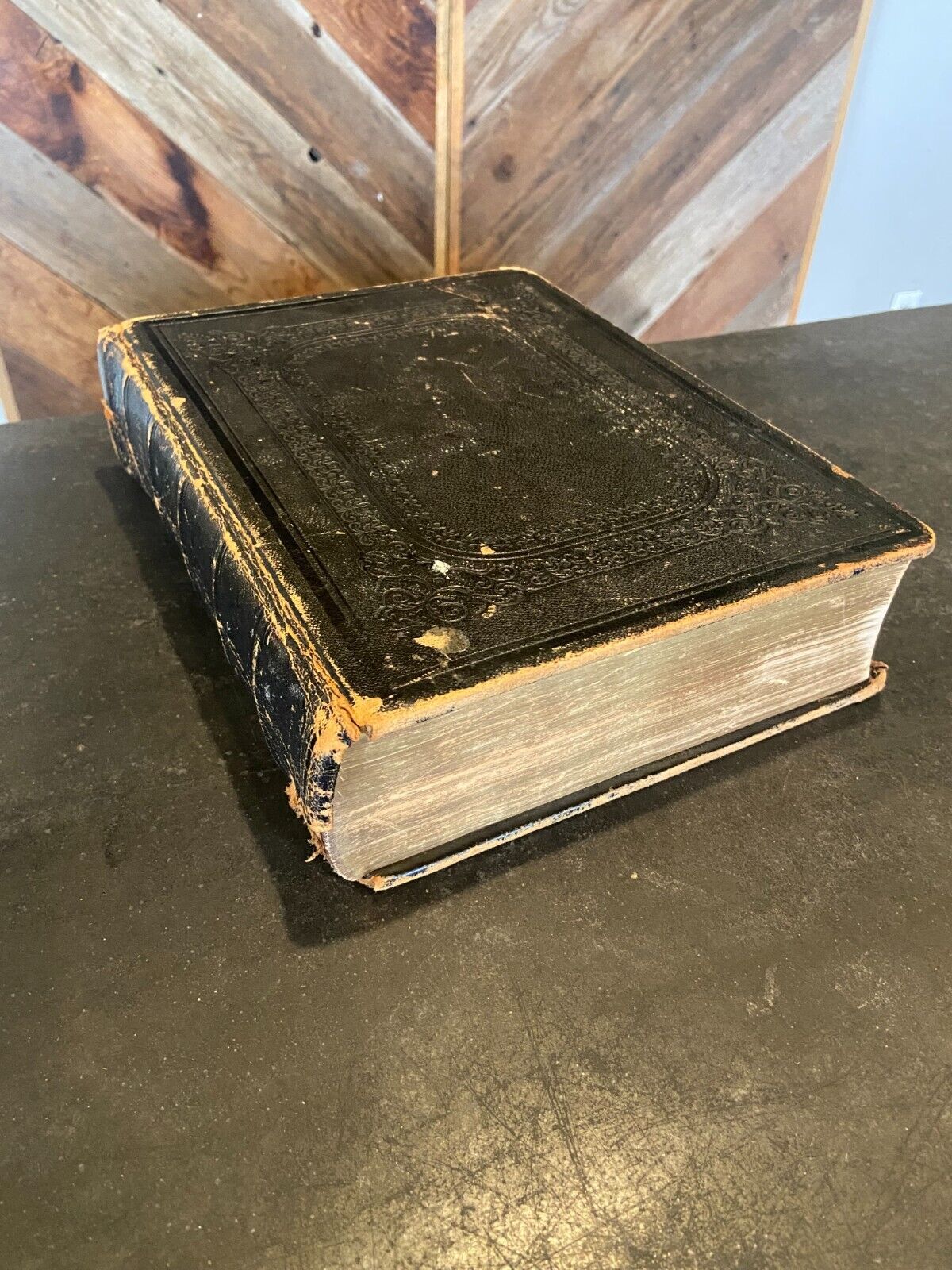 Authentic 1850's Leather-Bound Pulpit Edition Holy Bible Must-Have Collectible