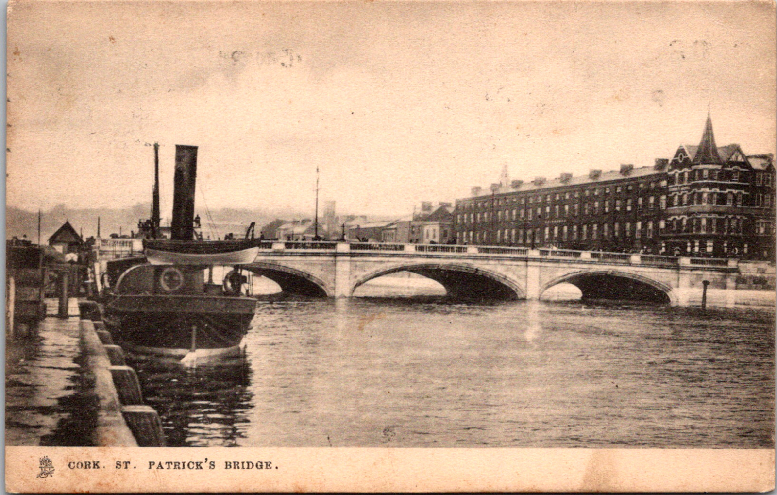 Vintage c 1910 Boat Docked St. Patrick\'s Bridge Co. Cork Ireland Irish Postcard