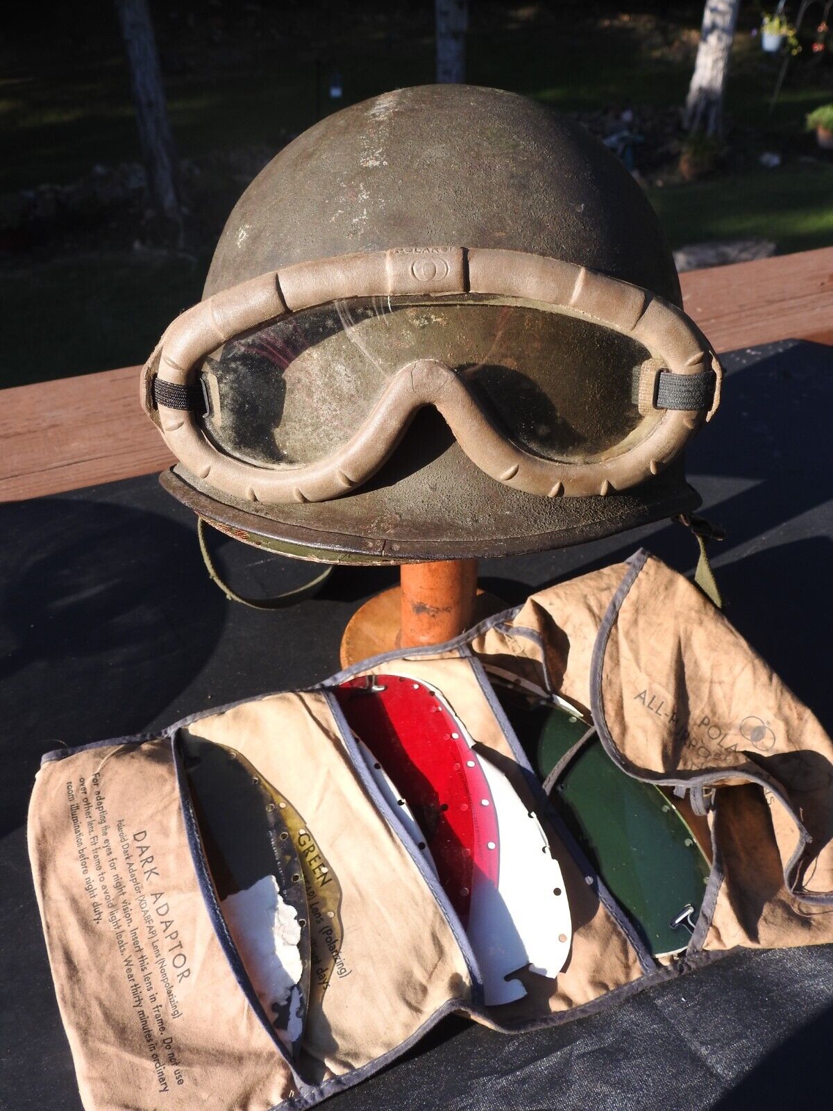 WW2 USG1 Tanker Helmet With Goggles and lens pack
