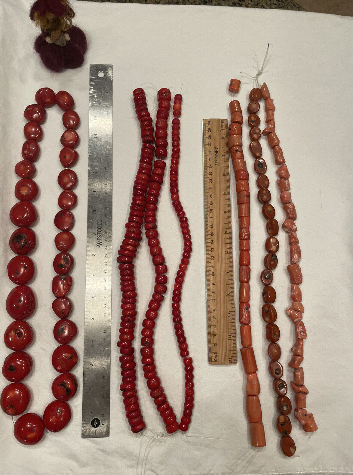 6 Strands Vintage Coral Beads - Bamboo Dyed and Salmon And Apple? Huge Beads XL