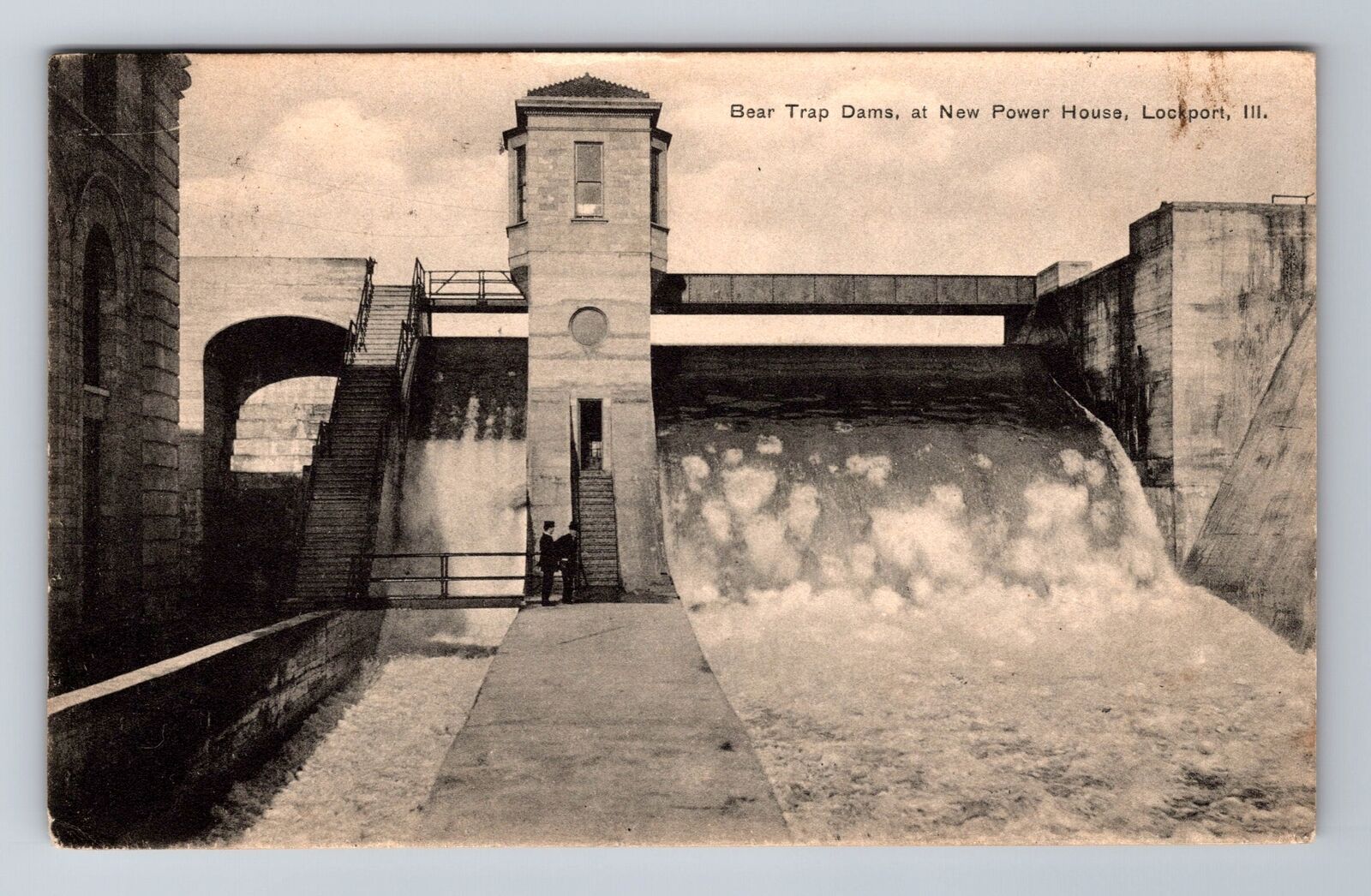 Lockport IL-Illinois, Bear Trap Dam, New Power House, Vintage Souvenir Postcard