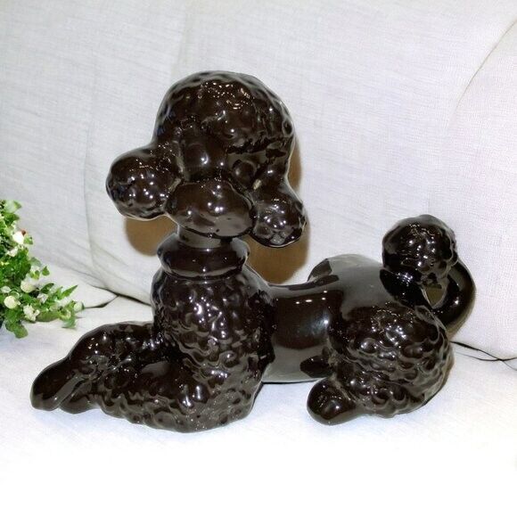 Vintage 1960s Large Mid-Century Ceramic Black Poodle Figurine Statue 12\