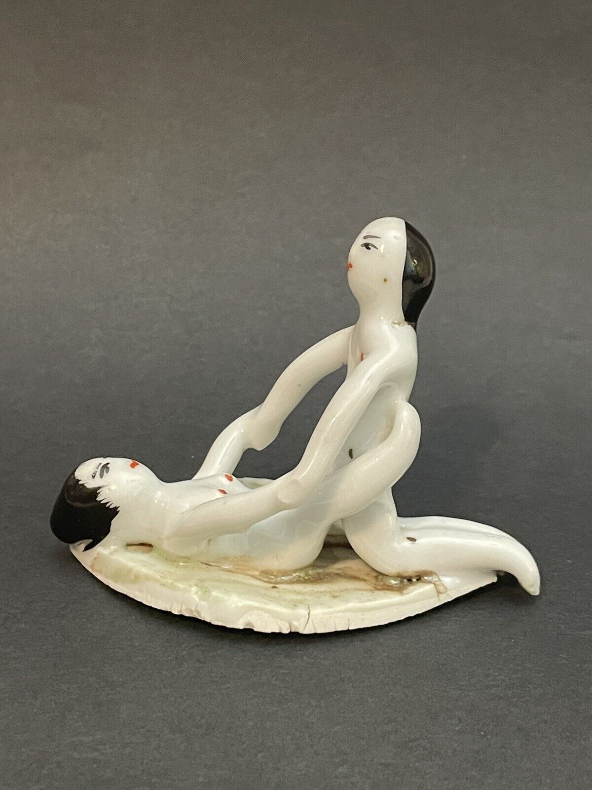 Antique Netsuke-Like Erotic Couple ~ Ceramic Figurine ~ Asian Folk Art Miniature