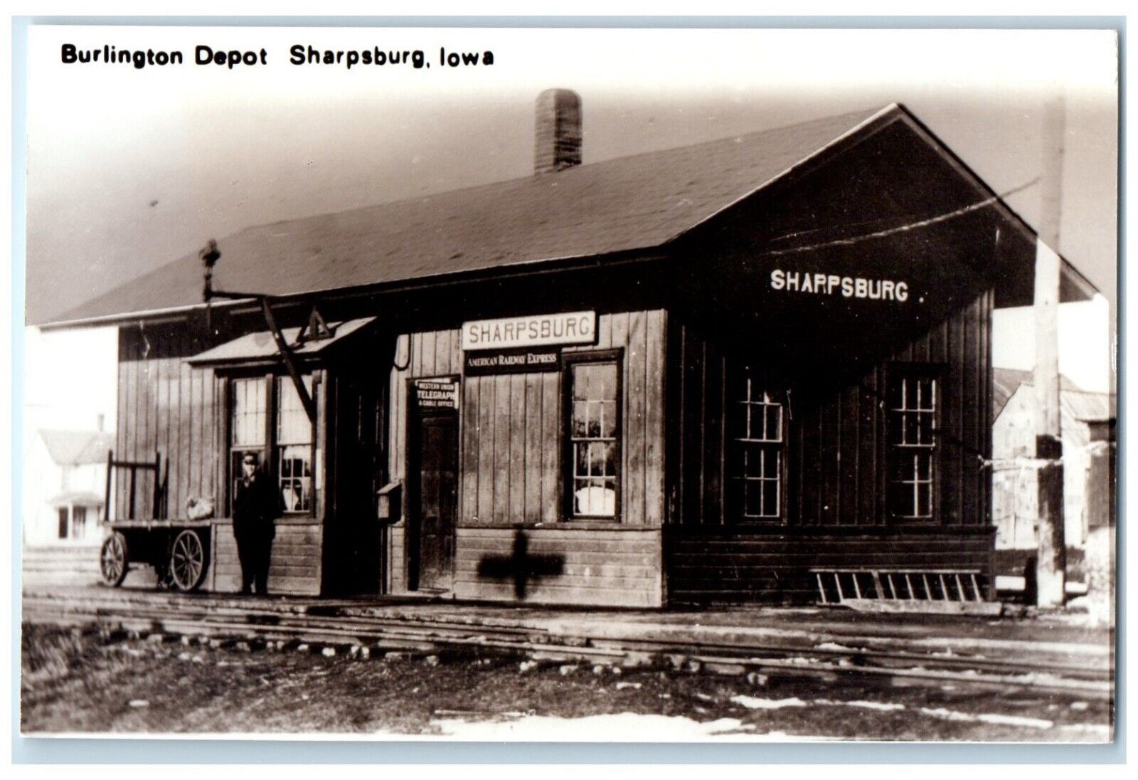 c1960\'s Burlington Depot Sharpsburg Iowa Train Depot Station RPPC Photo Postcard