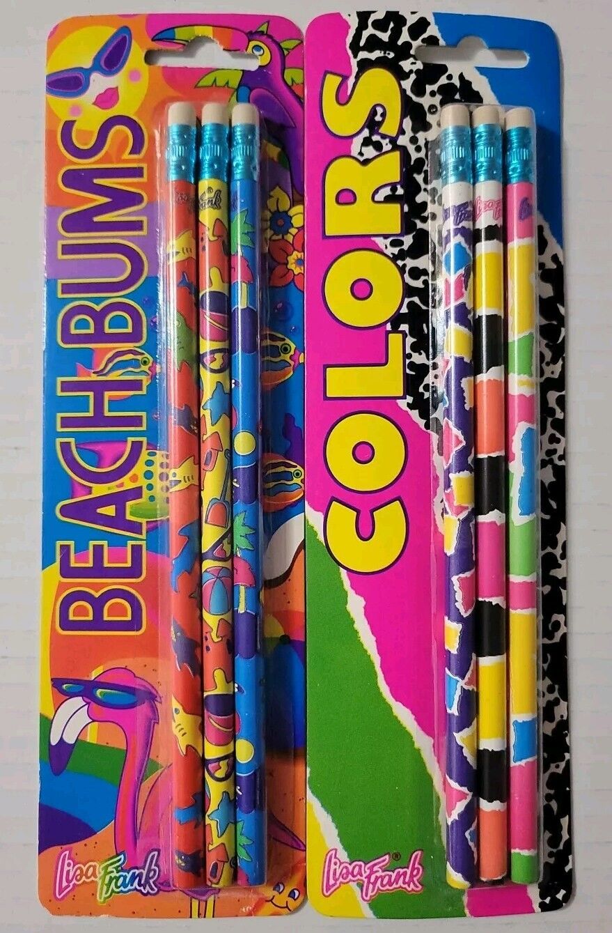 VTG 1989 Lisa Frank Designer Pencils Colors & BEACH BUMS 3-Pack LOT OF 2 NEW NOS