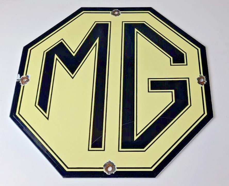 Vintage MG Midget Automobile Sign - England British Service Gas Pump Plate Sign