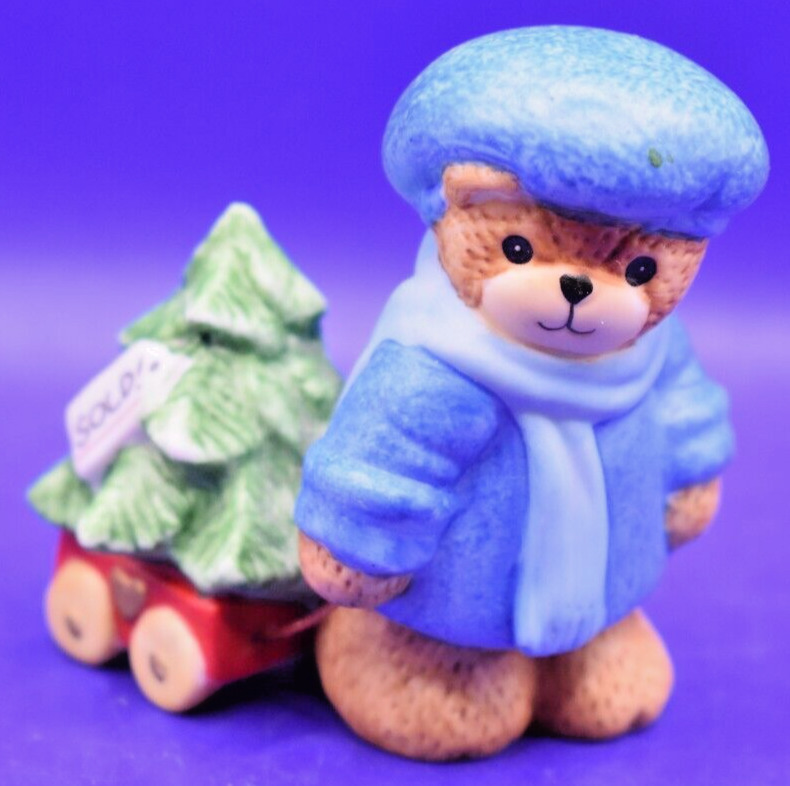 Vtg 1987 Enesco Holiday Christmas Ornament Figurine Lucy Rigg Tree Wagon Bear