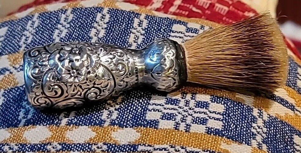 Antique Shaving Brush Art Nouveau Sterling Repousse George Shreve California