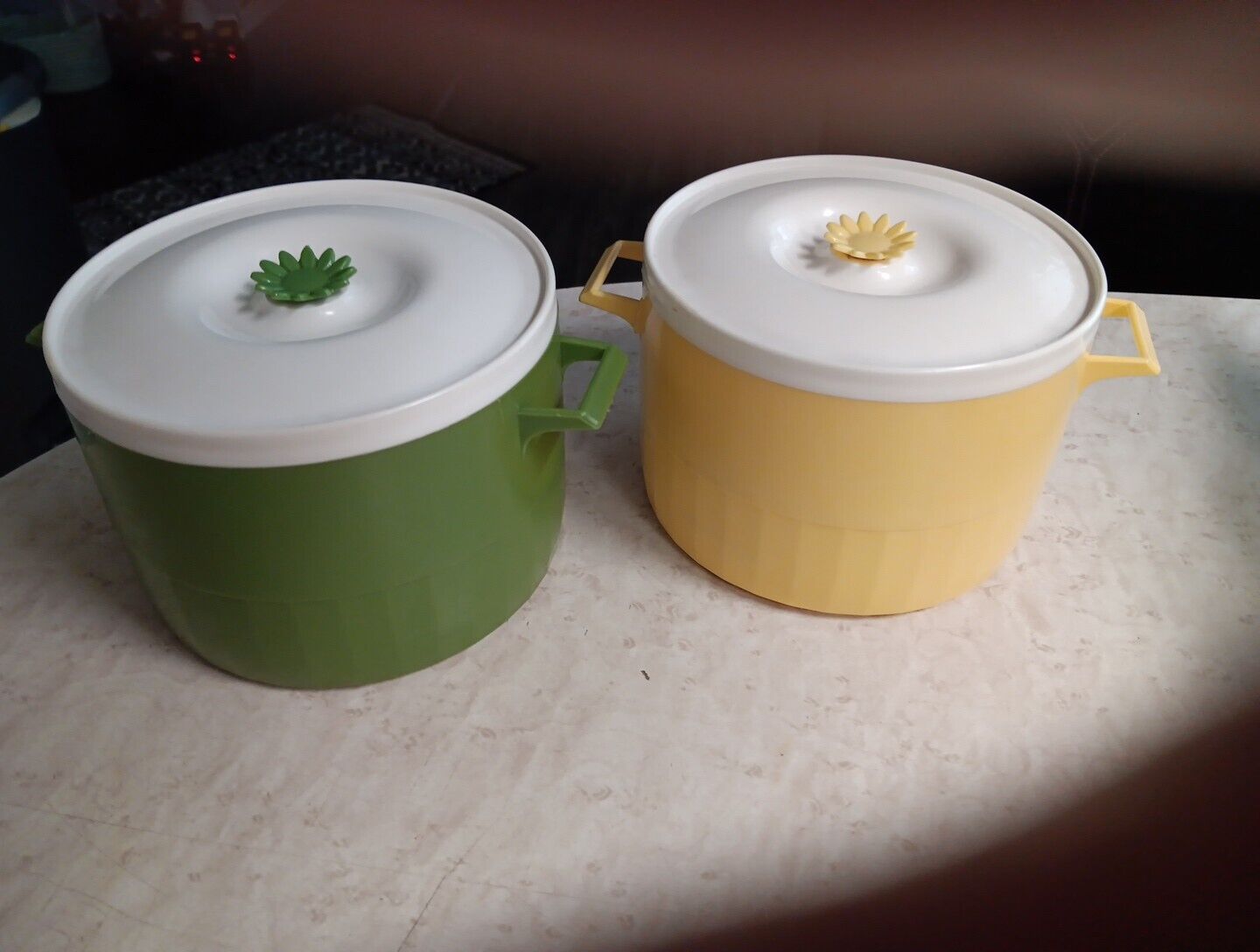 2 Vintage Plastic Containers Green And Yellow