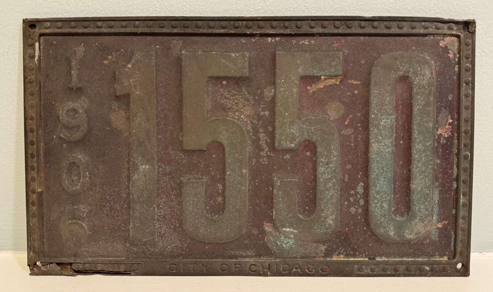 1906 City Of Chicago Illinois License Plate Red Painted BRASS Not Porcelain 1550