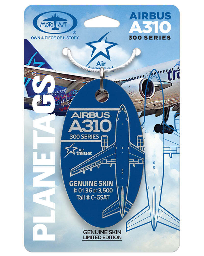Air Transat Airbus A310-300 Tail #C-GSAT Real Aluminum Blue Plane Skin Bag Tag