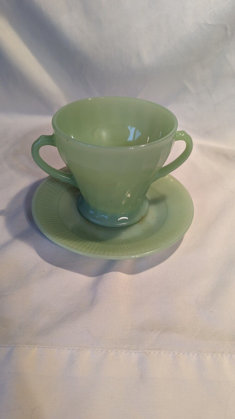 vintage anchor Hocking Fire King Jadeite Shell Swirl Sugar Bowl and Plate
