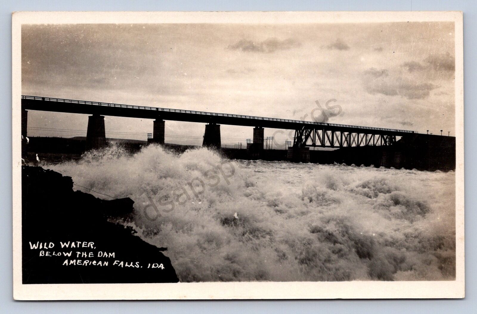K4/ American Falls Idaho RPPC Postcard c1940s Wild Water Bridge Dam 204